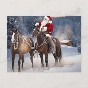 Santa on Horse Western Christmas Postcard