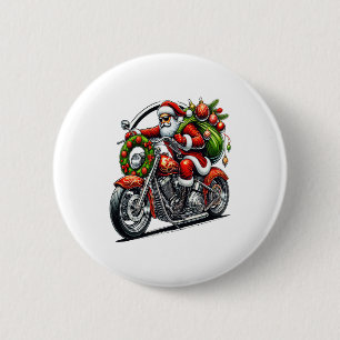 Santa on Motorcycle Christmas Biker 6 Cm Round Badge