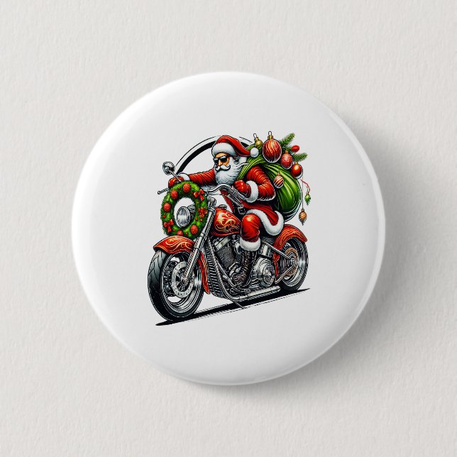 Santa on Motorcycle Christmas Biker 6 Cm Round Badge (Front)
