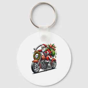 Santa on Motorcycle Christmas Biker Key Ring