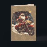 Santa on Motorcycle christmas card<br><div class="desc">Santa’s Street Ride Christmas Card – Holiday Fun on Two Wheels Rev up your holiday spirit with this playful Christmas card featuring Santa Claus cruising down the street on a motorcycle! With his sack of gifts strapped on and children watching in wide-eyed wonder, this vibrant illustration brings a fun twist...</div>