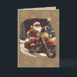 Santa on Motorcycle christmas card<br><div class="desc">Santa’s Street Ride Christmas Card – Holiday Fun on Two Wheels Rev up your holiday spirit with this playful Christmas card featuring Santa Claus cruising down the street on a motorcycle! With his sack of gifts strapped on and children watching in wide-eyed wonder, this vibrant illustration brings a fun twist...</div>