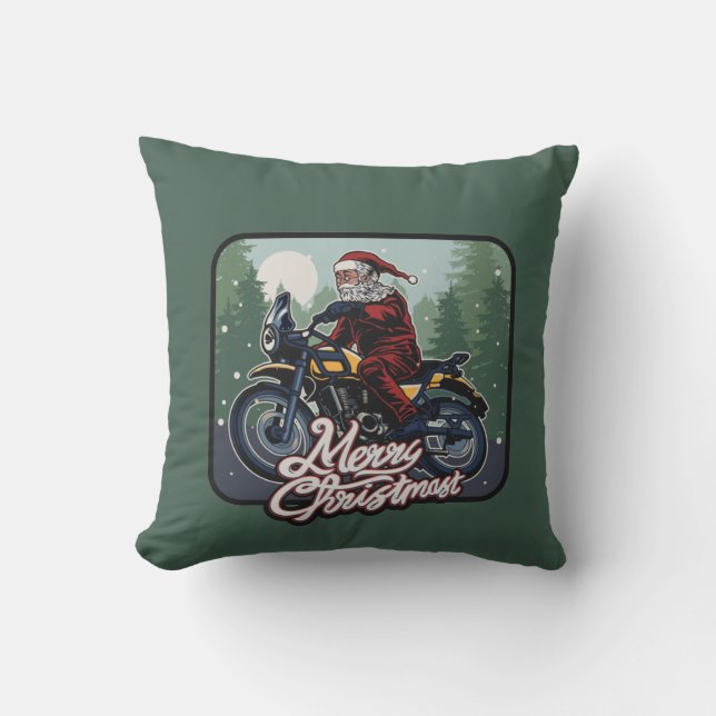 Santa on Motorcycle Cushion (Front)