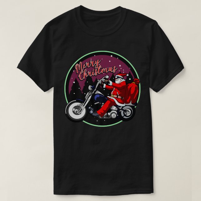 Santa On Motorcycle, Merry Christmas, Men, Biker,  T-Shirt (Design Front)