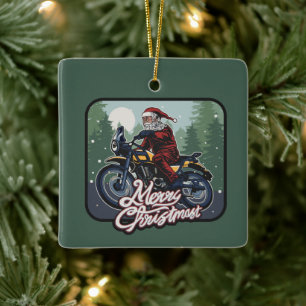 Santa on Motorcycle Personalised Ceramic Ornament