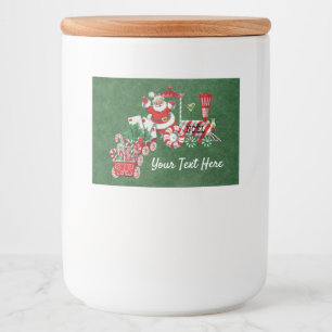 Santa on Peppermint Candy Train Dark Green Food Label