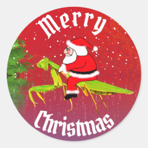 Santa On Praying Mantis Christmas Stickers