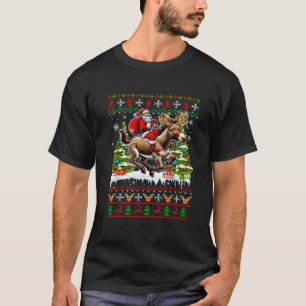 Santa On Reindeer Donkey Running Christmas Farmer T-Shirt
