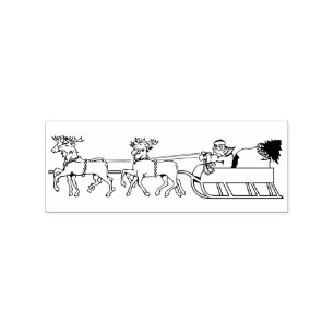 Santa on Reindeers Sled Sleigh Kids Christmas DIY Rubber Stamp