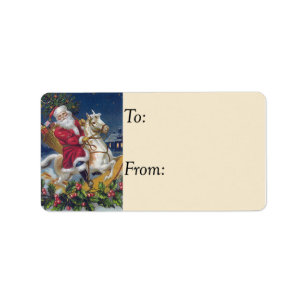 Santa on Rocking Horse Vintage Gift Tag