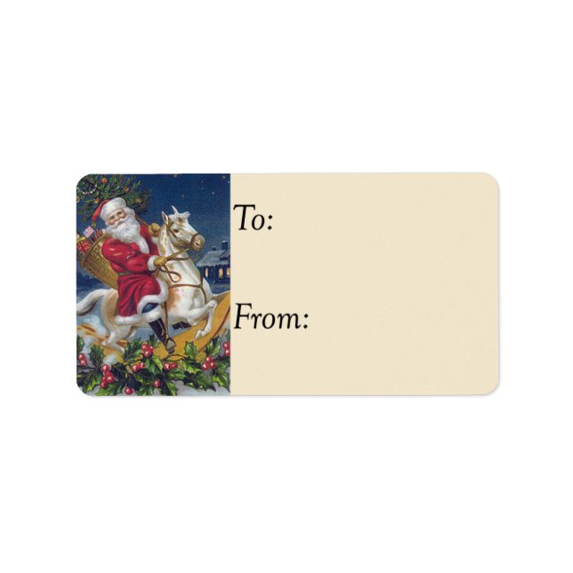 Santa on Rocking Horse Vintage Gift Tag (Front)