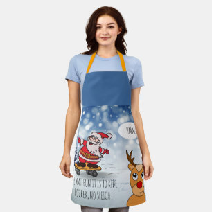 Santa on skateboard funny reindeer sleigh winter apron