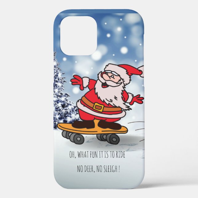 Santa on skateboard funny reindeer sleigh winter Case-Mate iPhone case (Back)