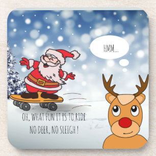 Santa on skateboard funny reindeer sleigh winter coaster