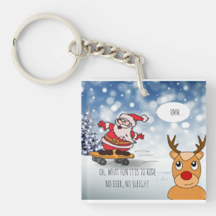 Santa on skateboard funny reindeer sleigh winter  key ring