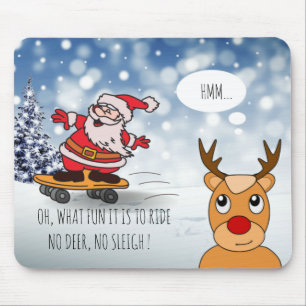 Santa on skateboard funny reindeer sleigh winter mouse mat