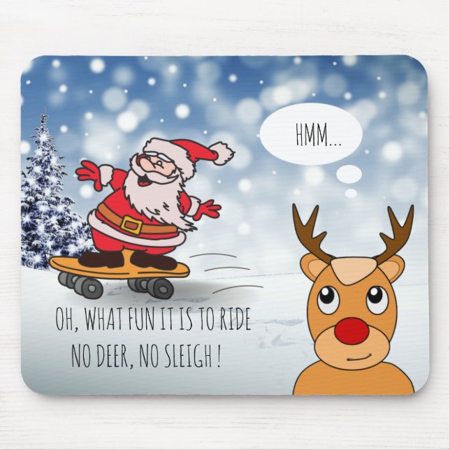 Santa on skateboard funny reindeer sleigh winter mouse mat (Front)