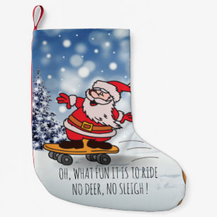 Santa on skateboard funny reindeer sleigh winter small christmas stocking