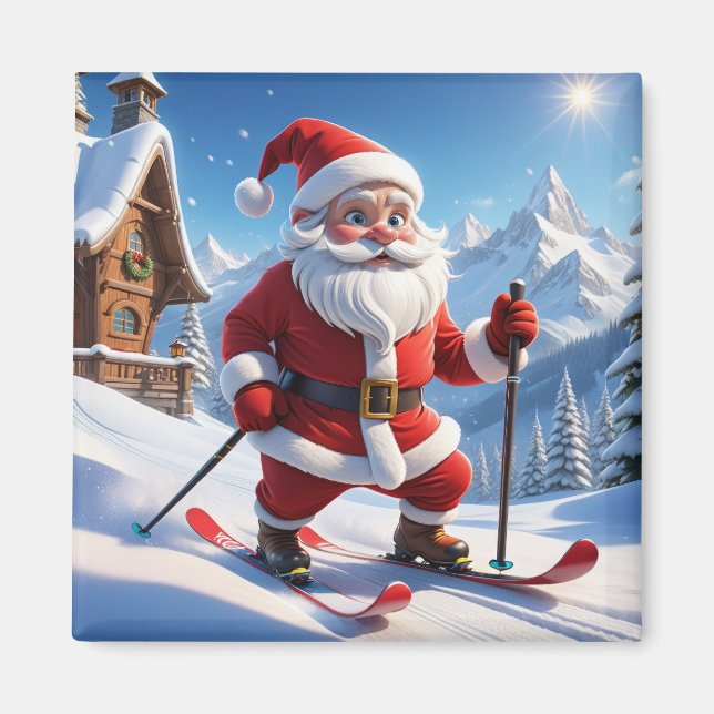 Santa on Skies Magnet (Front)