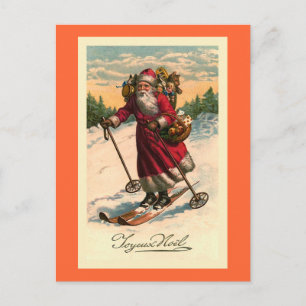 "Santa on Skis" Vintage French Card