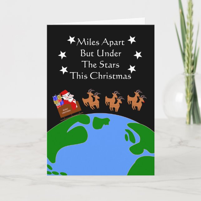 Santa On Sleigh Across The Miles Christmas Holiday Card (Front)