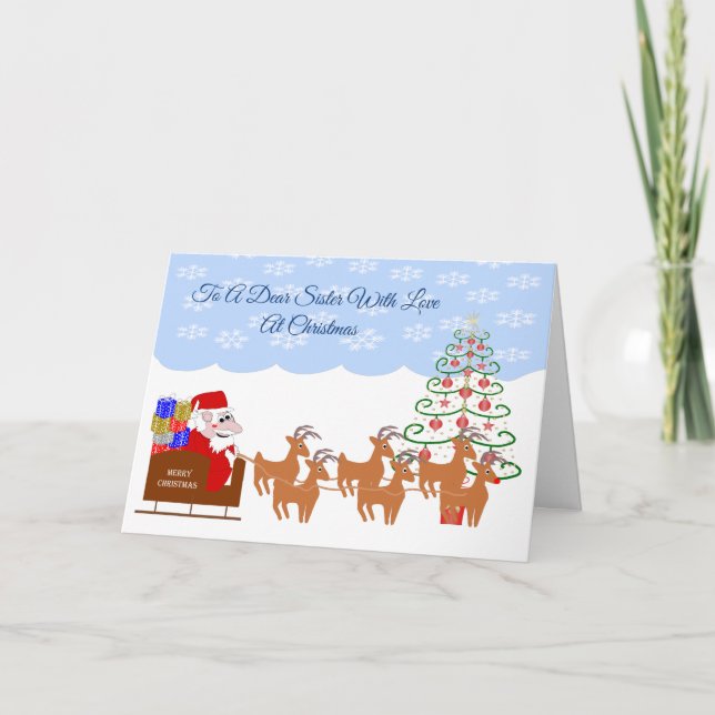 Santa On Sleigh Design Sister Christmas Holiday Card (Front)
