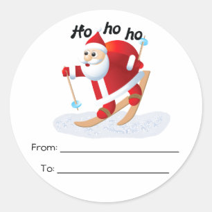 Santa on Snow Skis Round To/From Stickers