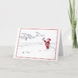 Santa on the beach holiday card<br><div class="desc">Santa visits the winter beach with presents for everyone,  even the seagulls. Have a very merry Christmas</div>