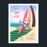 Santa on the Beach Summer Holiday Christmas<br><div class="desc">Original illustration of Santa on the Beach with tropical drink leaning on a surfboard; add text or a photo to the back if desired. ©Becky Nimoy 2021</div>