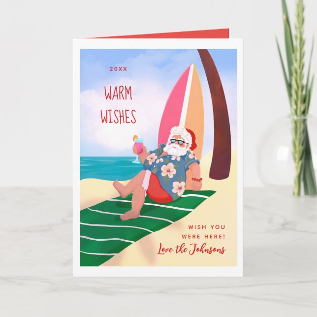 Santa on the Beach Summer Holiday Christmas Card (Front)