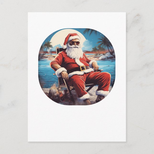 Santa on the Beach Summer Holiday Christmas Postcard (Front)