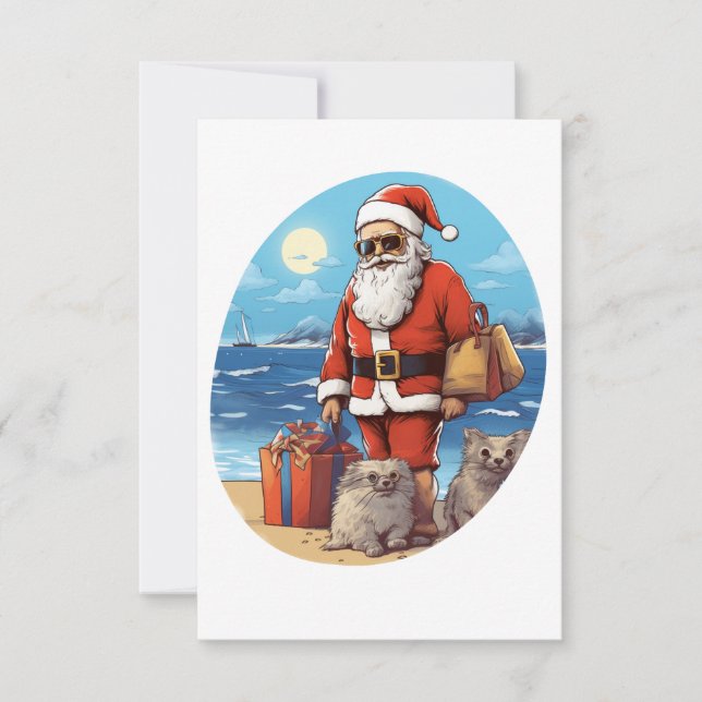 Santa on the Beach Summer Holiday Christmas Thank You Card (Front)