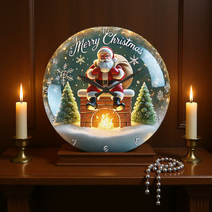 Santa on the Chimney Large Clock
