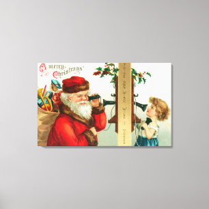 Santa on the Phone with Little Girl Canvas Print