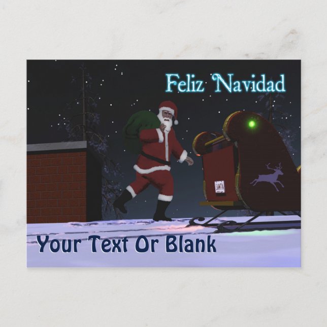 Santa On The Roof - Feliz Navidad Holiday Postcard (Front)