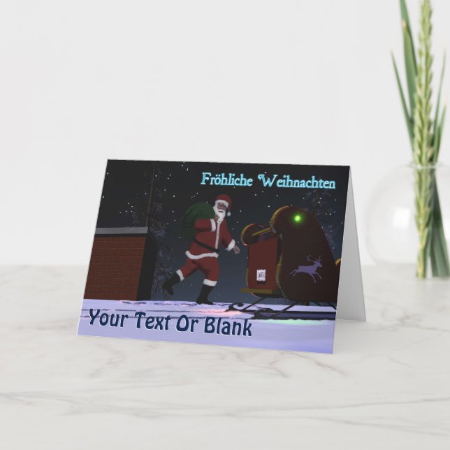 Santa On The Roof - Frohliche Weihnachten Holiday Card (Front)