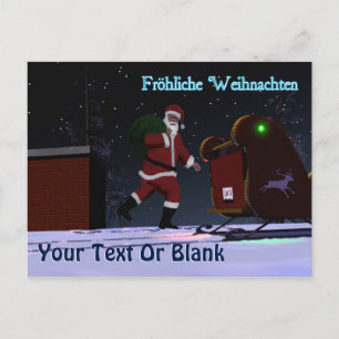 Santa On The Roof - Frohliche Weihnachten Holiday Postcard