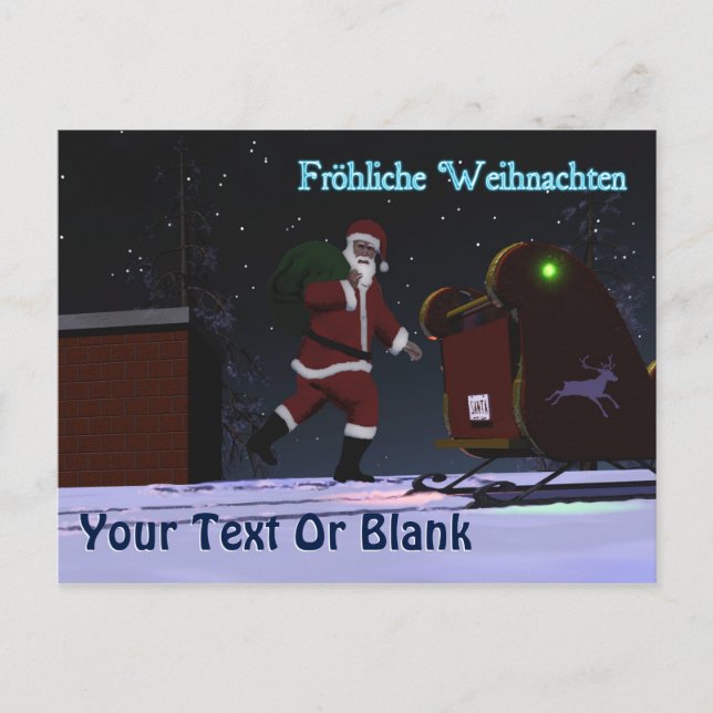 Santa On The Roof - Frohliche Weihnachten Holiday Postcard (Front)