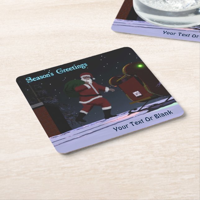 Santa On The Roof - Season's Greetings Square Paper Coaster (Angled)