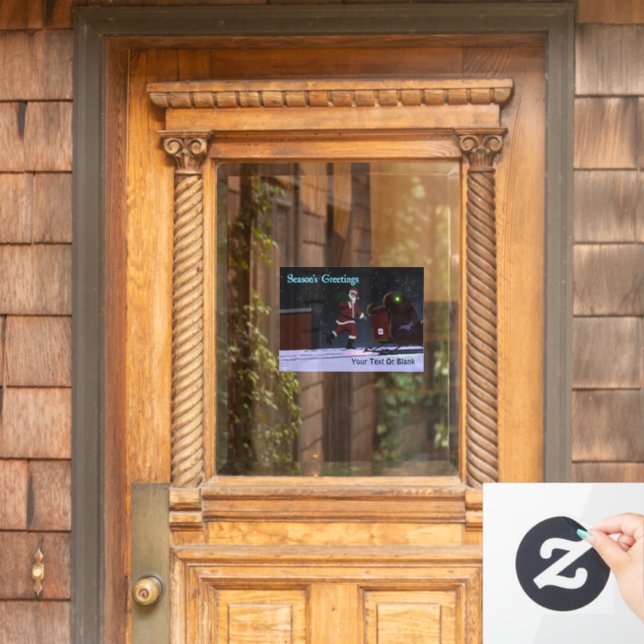 Santa On The Roof - Season's Greetings Window Cling (Home Door)