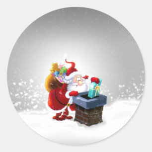 Santa on the Roof Top Classic Round Sticker