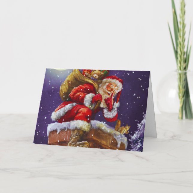 Santa on the Rooftop Holiday Design Card (Front)