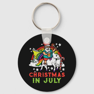 Santa On Unicorn Rainbow Christmas In July Funny M Key Ring