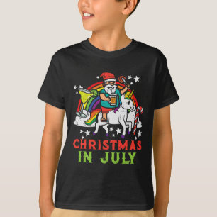 Santa On Unicorn Rainbow Christmas In July Funny M T-Shirt