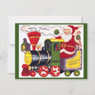 Santa On Vintage Retro Christmas Train Holiday Card