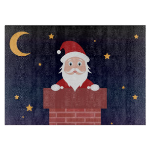 Santa on Xmas Night brings Gifts in chimney Cutting Board
