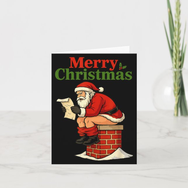 Santa Ong Down Chimney Shirt Funny Naughty Xmas Sa Card (Front)