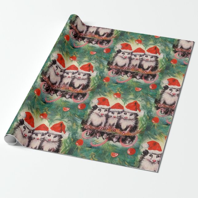 Santa Opossums Wrapping Paper (Unrolled)