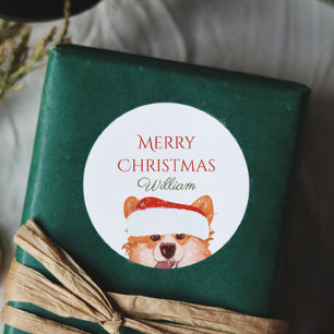  Santa Orange Corgi Merry Christmas Personalised  Classic Round Sticker