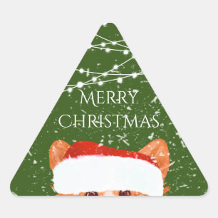 Santa Orange Corgi Merry Christmas Triangle Sticker